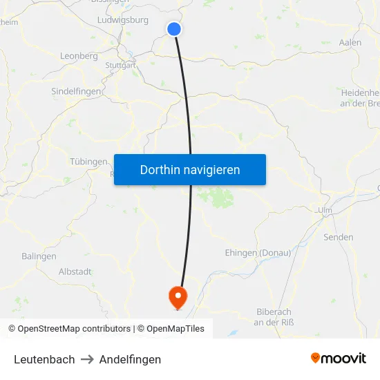 Leutenbach to Andelfingen map