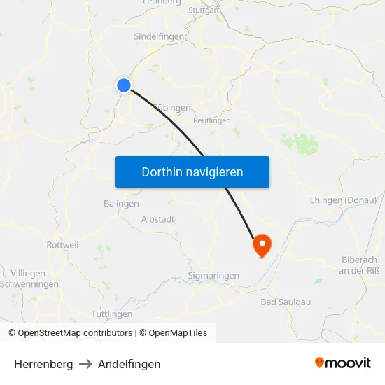 Herrenberg to Andelfingen map
