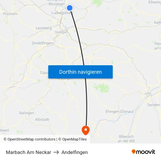 Marbach Am Neckar to Andelfingen map