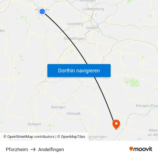 Pforzheim to Andelfingen map