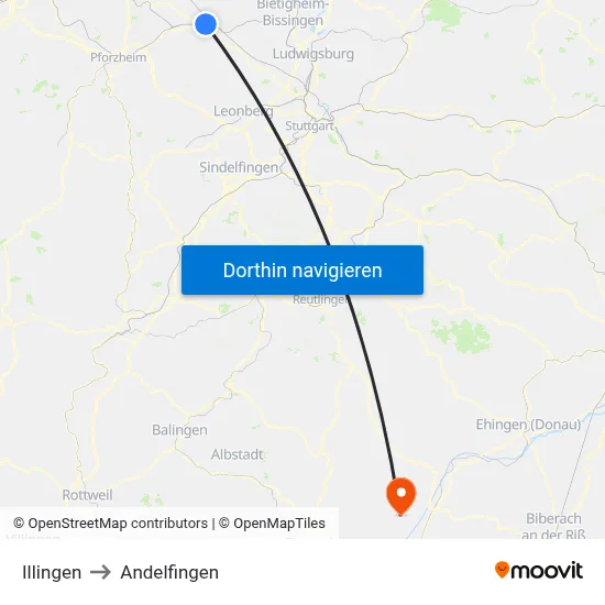 Illingen to Andelfingen map