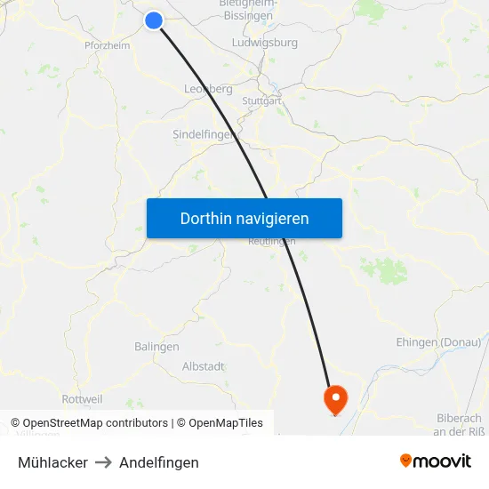 Mühlacker to Andelfingen map