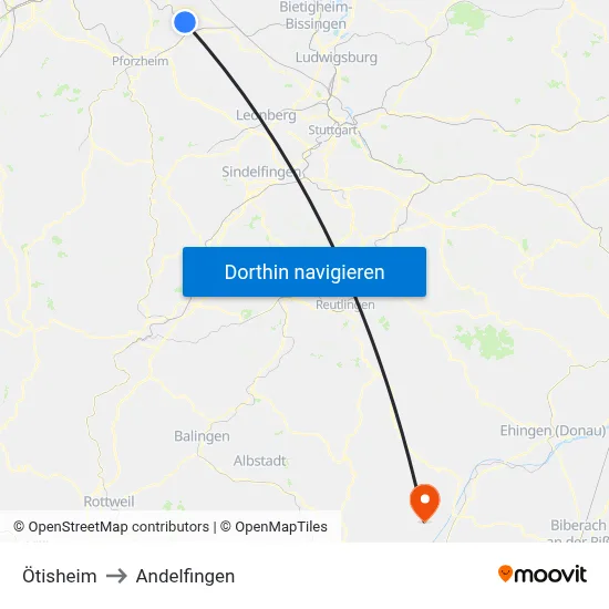 Ötisheim to Andelfingen map