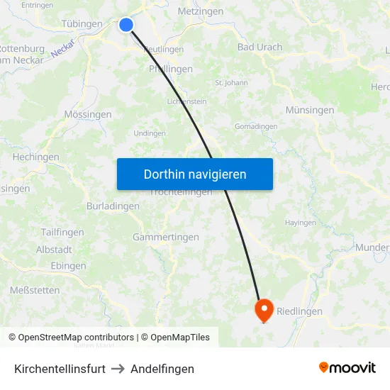 Kirchentellinsfurt to Andelfingen map