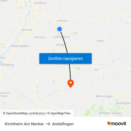 Kirchheim Am Neckar to Andelfingen map