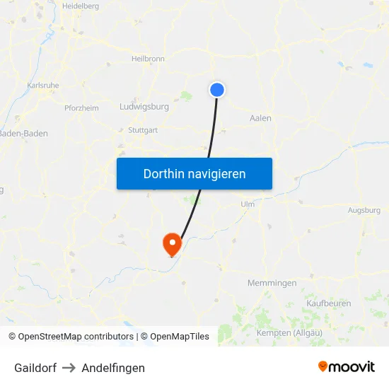 Gaildorf to Andelfingen map