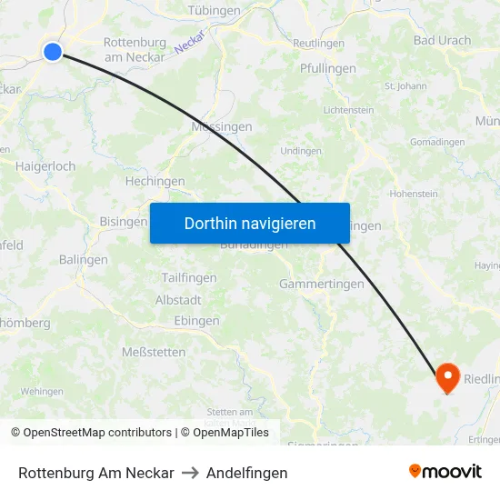 Rottenburg Am Neckar to Andelfingen map