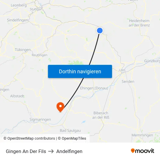 Gingen An Der Fils to Andelfingen map