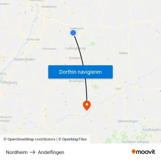 Nordheim to Andelfingen map