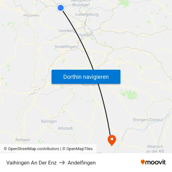 Vaihingen An Der Enz to Andelfingen map