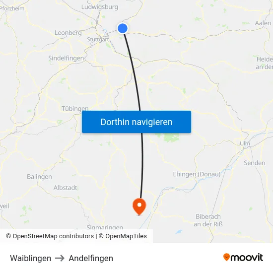 Waiblingen to Andelfingen map
