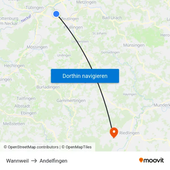 Wannweil to Andelfingen map