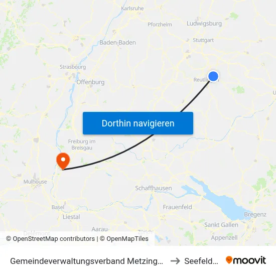 Gemeindeverwaltungsverband Metzingen to Seefelden map