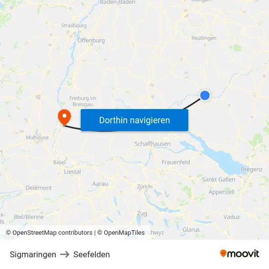 Sigmaringen to Seefelden map