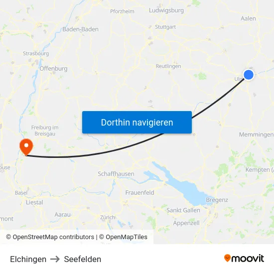 Elchingen to Seefelden map