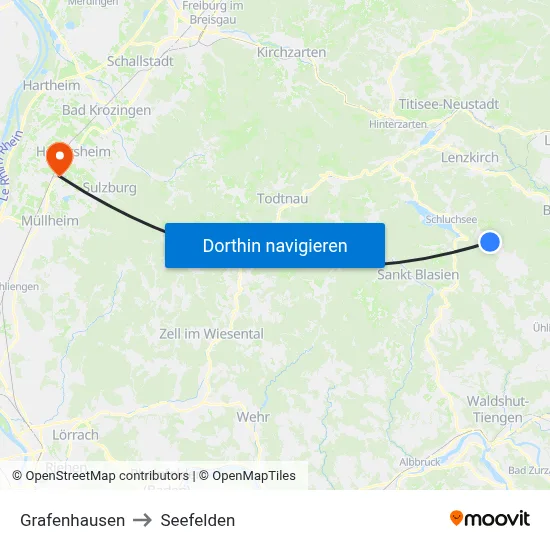 Grafenhausen to Seefelden map