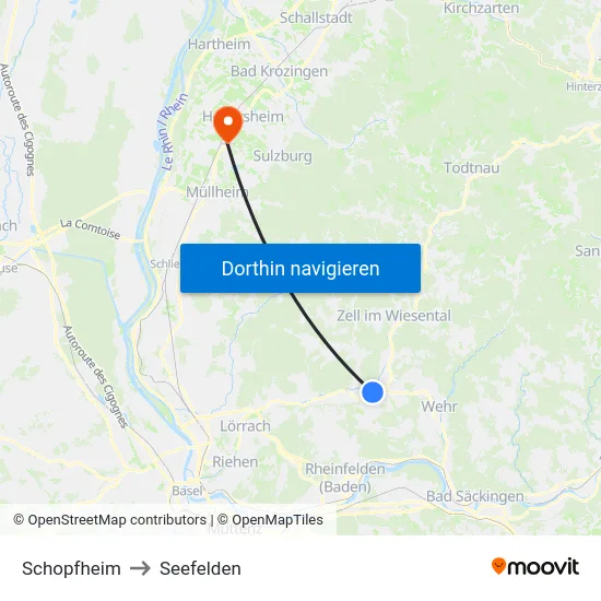 Schopfheim to Seefelden map