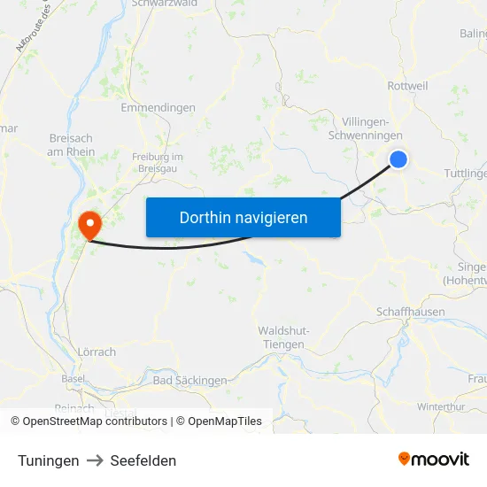 Tuningen to Seefelden map