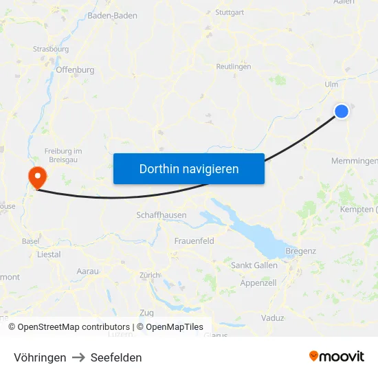 Vöhringen to Seefelden map