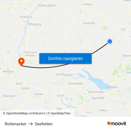 Rottenacker to Seefelden map
