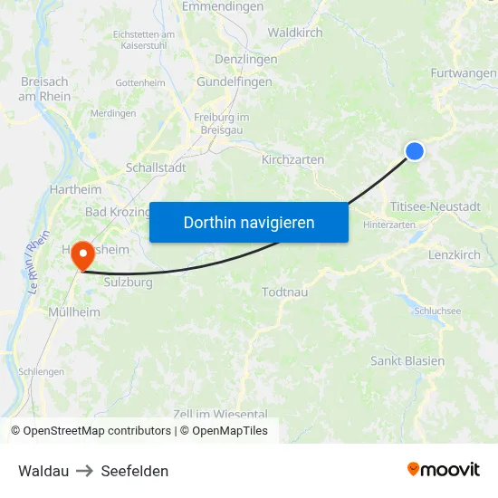 Waldau to Seefelden map