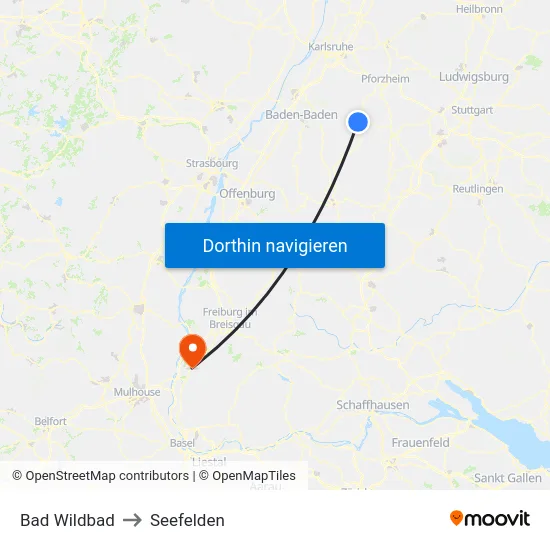 Bad Wildbad to Seefelden map
