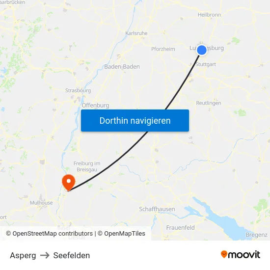 Asperg to Seefelden map