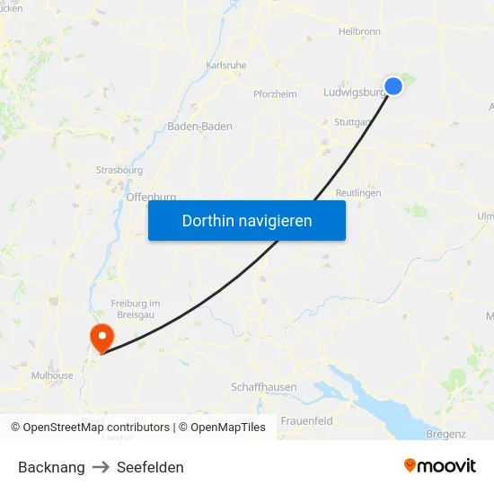 Backnang to Seefelden map