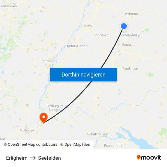 Erligheim to Seefelden map