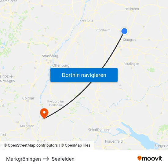 Markgröningen to Seefelden map