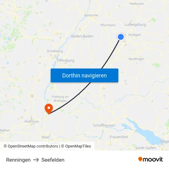 Renningen to Seefelden map