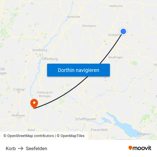 Korb to Seefelden map