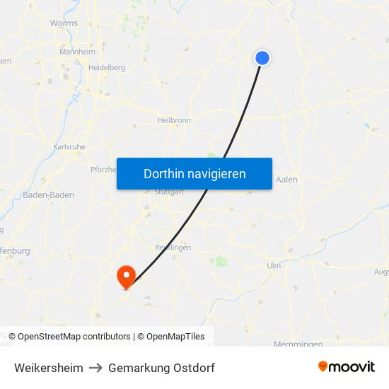 Weikersheim to Gemarkung Ostdorf map