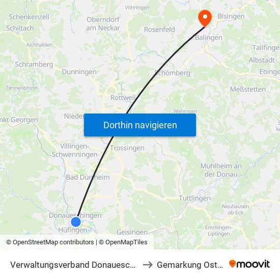 Verwaltungsverband Donaueschingen to Gemarkung Ostdorf map