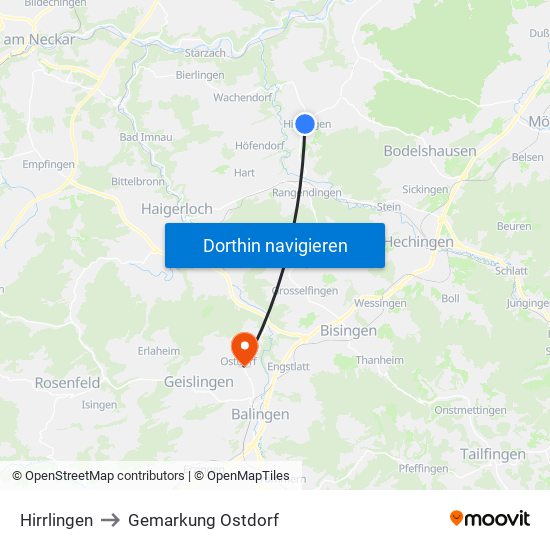 Hirrlingen to Gemarkung Ostdorf map