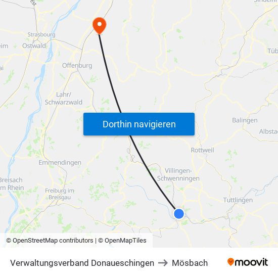 Verwaltungsverband Donaueschingen to Mösbach map