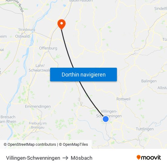 Villingen-Schwenningen to Mösbach map