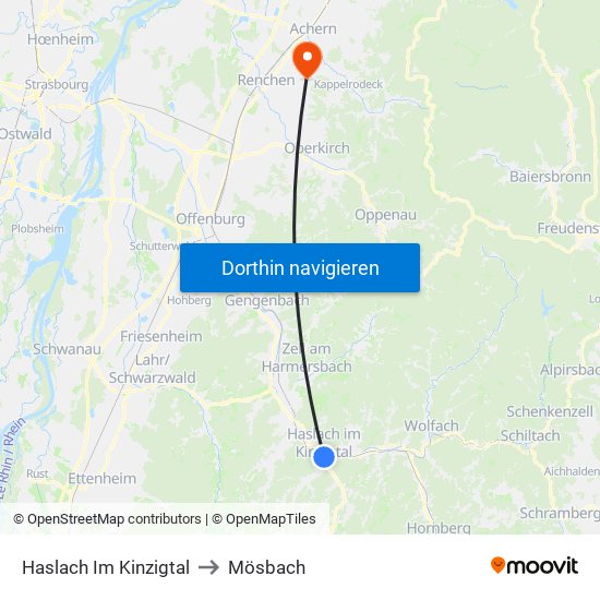 Haslach Im Kinzigtal to Mösbach map