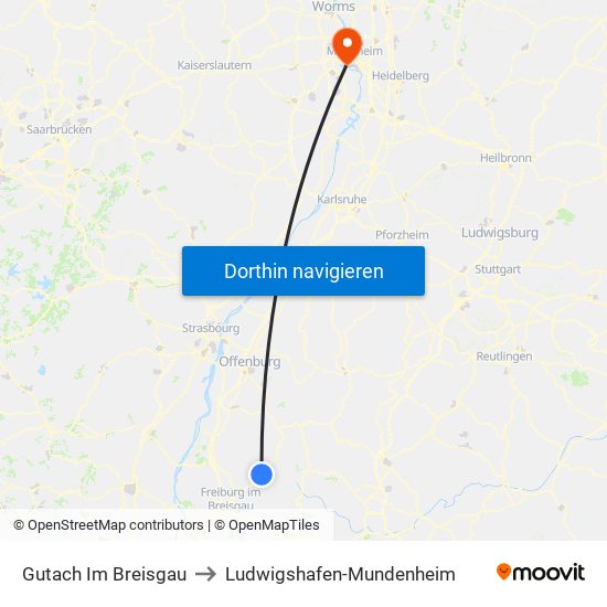 Gutach Im Breisgau to Ludwigshafen-Mundenheim map