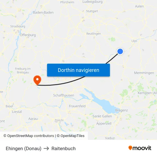 Ehingen (Donau) to Raitenbuch map