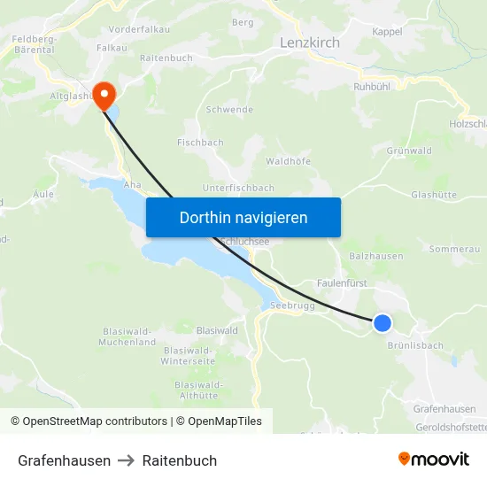 Grafenhausen to Raitenbuch map