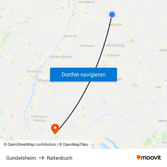 Gundelsheim to Raitenbuch map