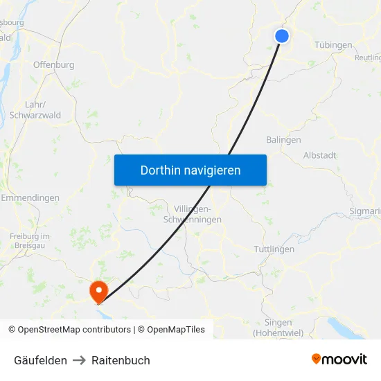 Gäufelden to Raitenbuch map