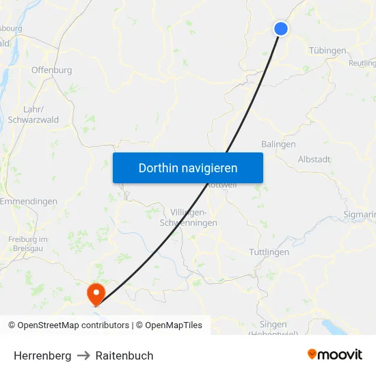 Herrenberg to Raitenbuch map