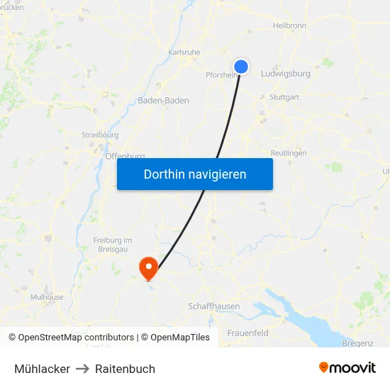 Mühlacker to Raitenbuch map