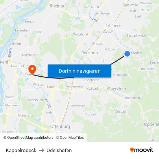 Kappelrodeck to Odelshofen map