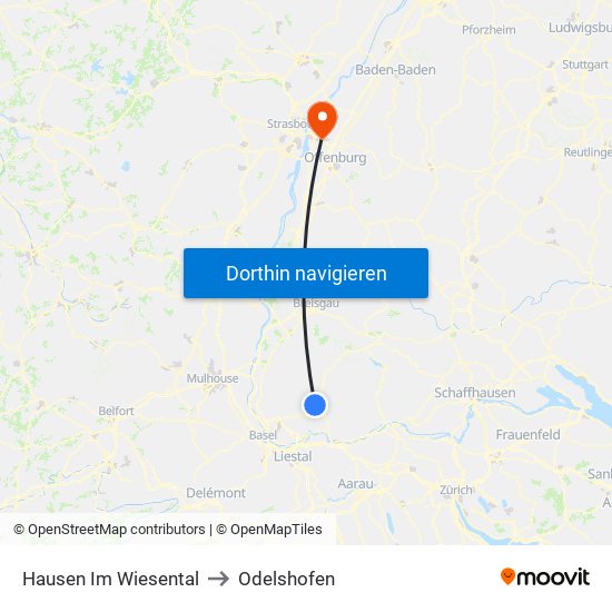 Hausen Im Wiesental to Odelshofen map