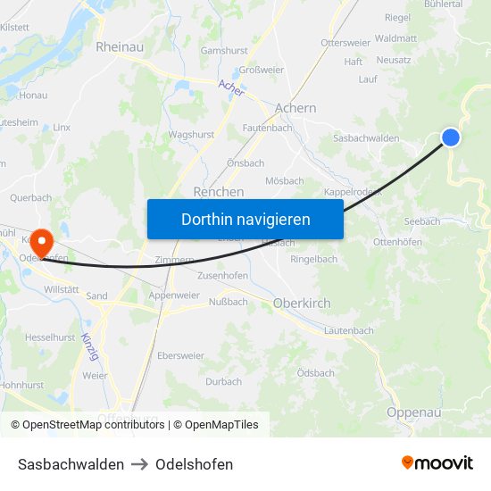 Sasbachwalden to Odelshofen map