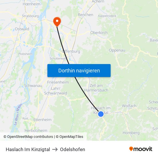 Haslach Im Kinzigtal to Odelshofen map