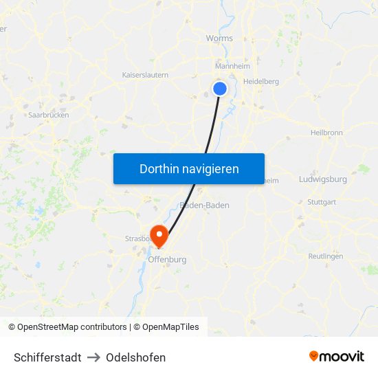 Schifferstadt to Odelshofen map